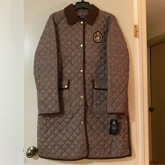 Corduroy-Trim Glen Plaid Quilted Snap Front Jacket - Ralph Lauren - Picture 2 of 14